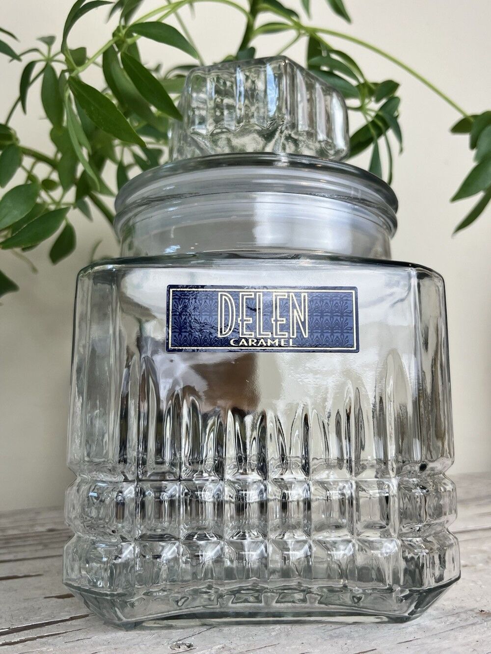 Vintage Delen Apothecary Clear Jar Cookie Candy Canister Tight Seal Retro Home